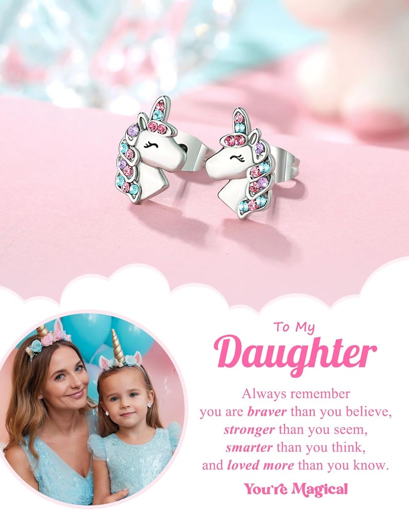 UNGENT THEM Hypoallergenic Unicorn Stud Earrings for Granddaughter Daughter Niece-Magical Kindergarten Graduation Valentines Christmas Birthday Gifts - Image 5